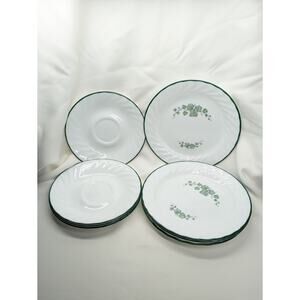 Set of 8 Corelle Callaway Ivy Dessert Salad - Saucers Plates Swirl Green Rim